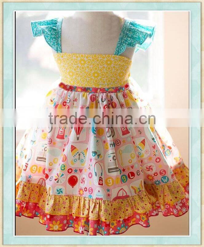 Birthday dress for children fresh floral print supper hot sale girls boutique summer dress