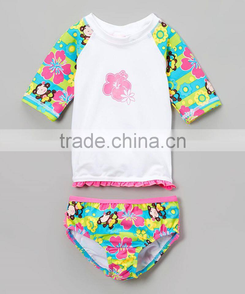 New Fashion Girl Sportswear With Green Hula Monkey Girl Rashguard Set Child Clothes G-NP-TR905-301
