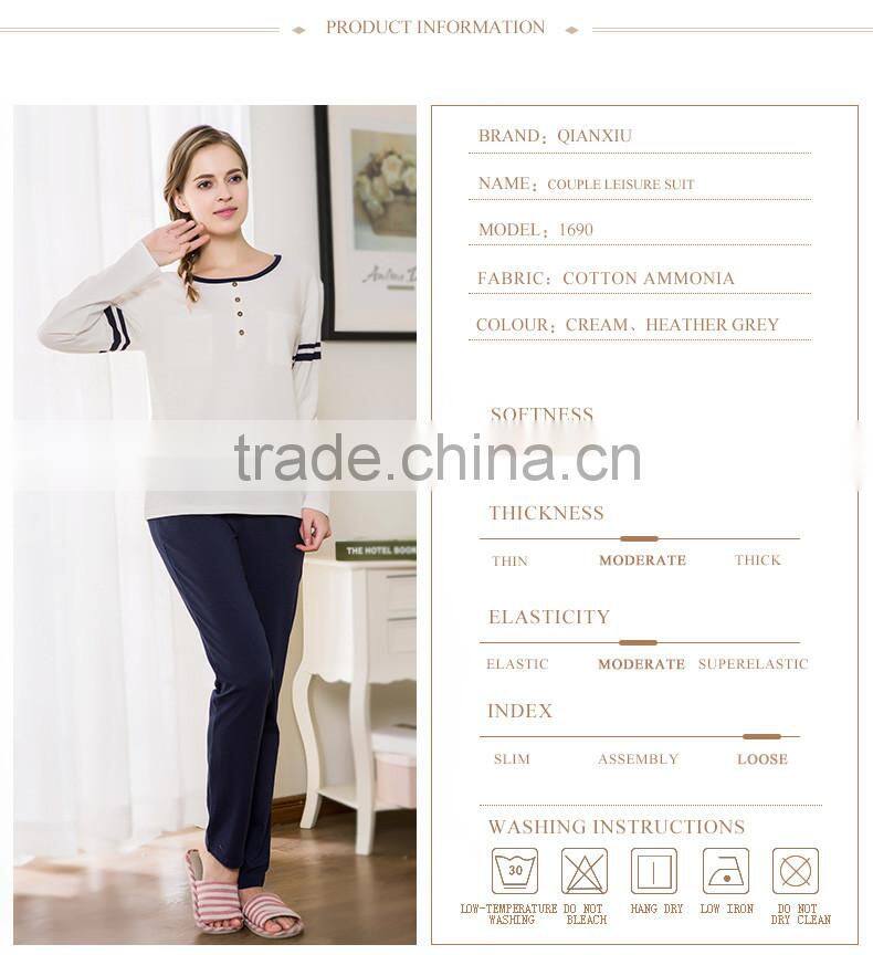 Best Price Qianxiu Long Sleeved Stylish Knit Cotton Couple Men Comfort Pajama