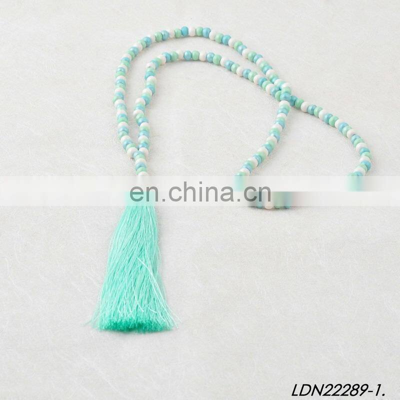 Colorful Knoted Wooden Beaded Tassel Necklaces