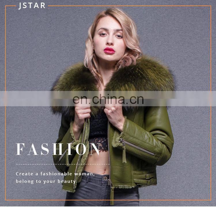Three color selectable Big Raccoon Collar Lining Ladies Jackets Coats Winter Fashion Sheep Fur And Leahter Overcoat