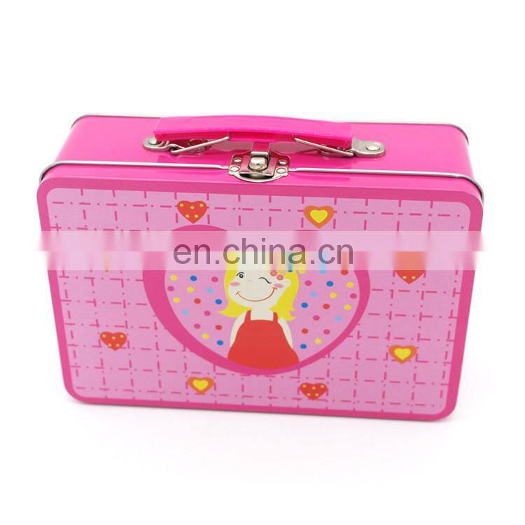 Cartoon tin lunch box 194*130*70mm with lock and key for children