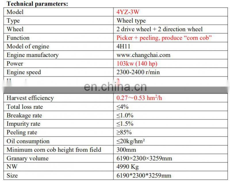 3 rows 140HP Zoomlion Corn Maize Combine Harvester