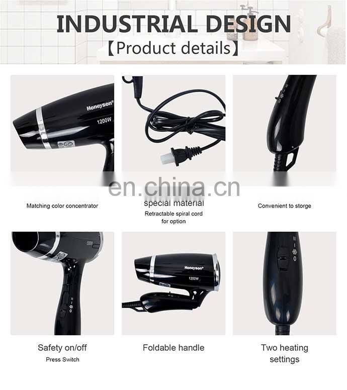 hotel appliances folding 1200W black or white hairdryer 220V for guest room