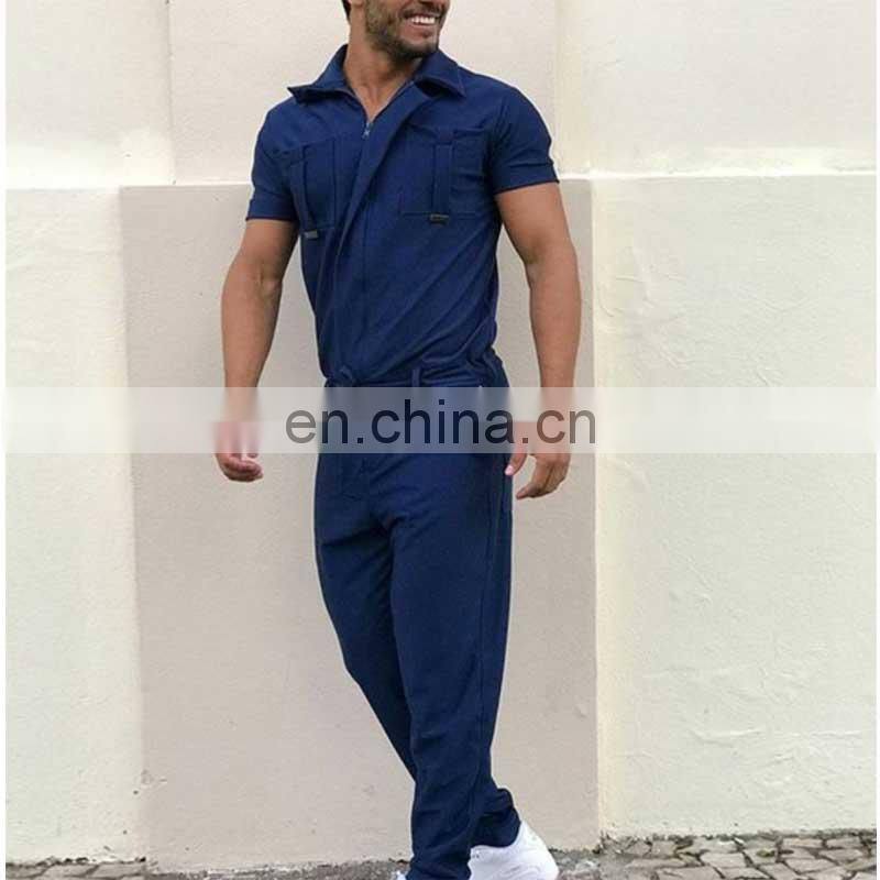 Wholesale customized men's one-piece woven suit zipper access control personality one-piece shirt