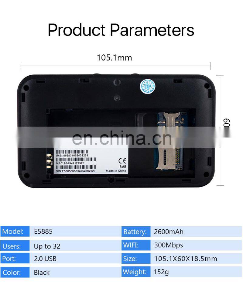ALLINGE MDZ176 Unlocked E5885 Pocket Wifi Router 4G VPN Wireless Router with Sim Card Support RJ45 Port