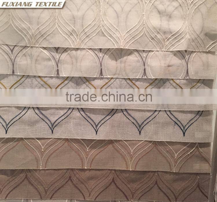 Poly-cotton canvas embroidered window curtain fabric color:blue,red,coffee, beige,ecru,white