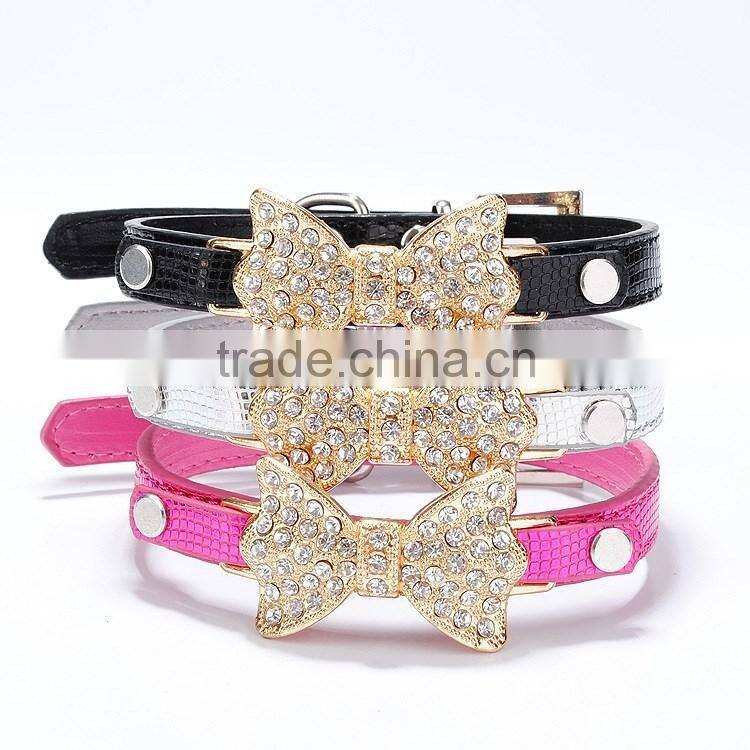 Wholesale serpentine pet collar diamond gold bowknot pet collar