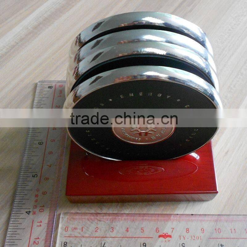 Top Grade Round Metal PU Leather Coaster Set with Wooden Base