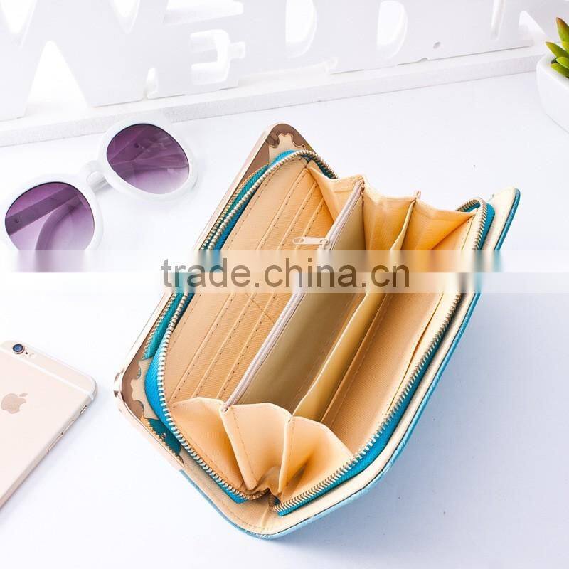 Latest women pu purse luxurious decorate long wallet
