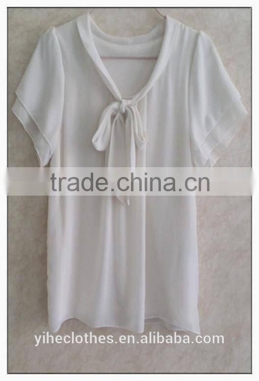 Sailor collar chiffon t-shirt sweet bow girl white tshirt