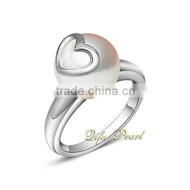 2014 new designs pearl ring freshwater pearl wholesale heart shape shape ring in freshwater pearl 925 sterling silver ring