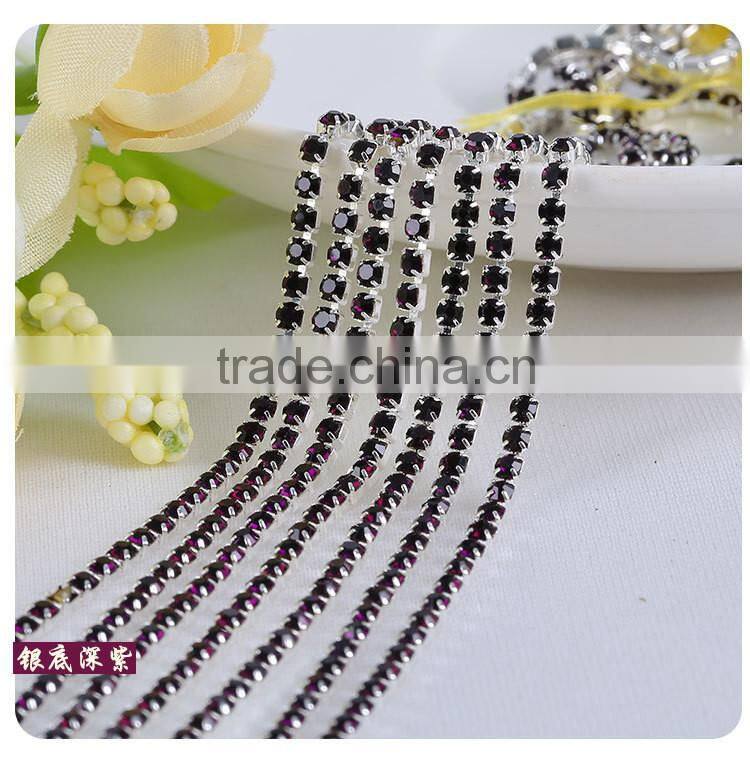 Turquoise SS6 to SS38 Silver Plating Wholesales AAA Quality Shinny Close Crystal Cup Claw Rhinestone Chain for Jewelry Cheapest