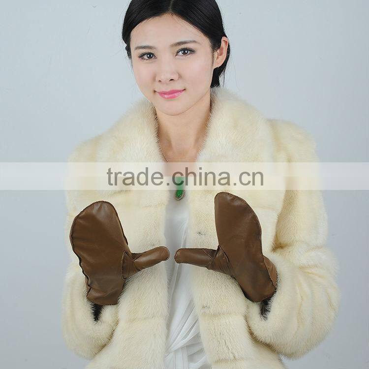 brown color fashion Leather ladies/ women dresses leather Mitten