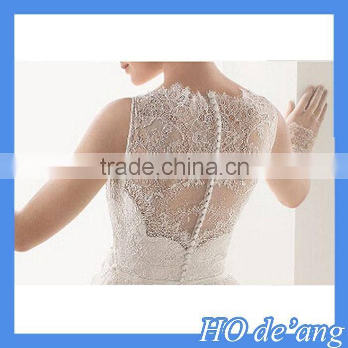 HOGIFT Simple word shoulder sexy lace wedding dress,Printed Flowers Luxurious Long Train Wedding Dress