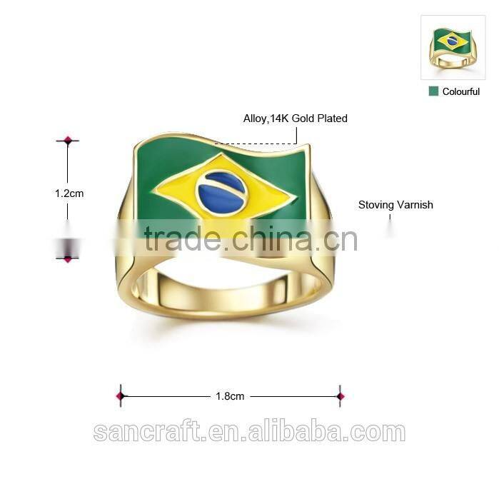 2016 Brazil Rio Olympic Games gift 14k gold plated ring jewelry with flag style