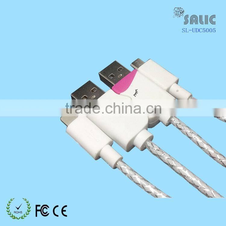 2015 Couples USB Cable Luxurious Lovers kissing Face 2 in 1 USB Cables For Mobile