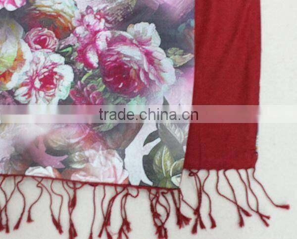 lady 100% silk digital inkjet double layer scarf fashion turkish hijab