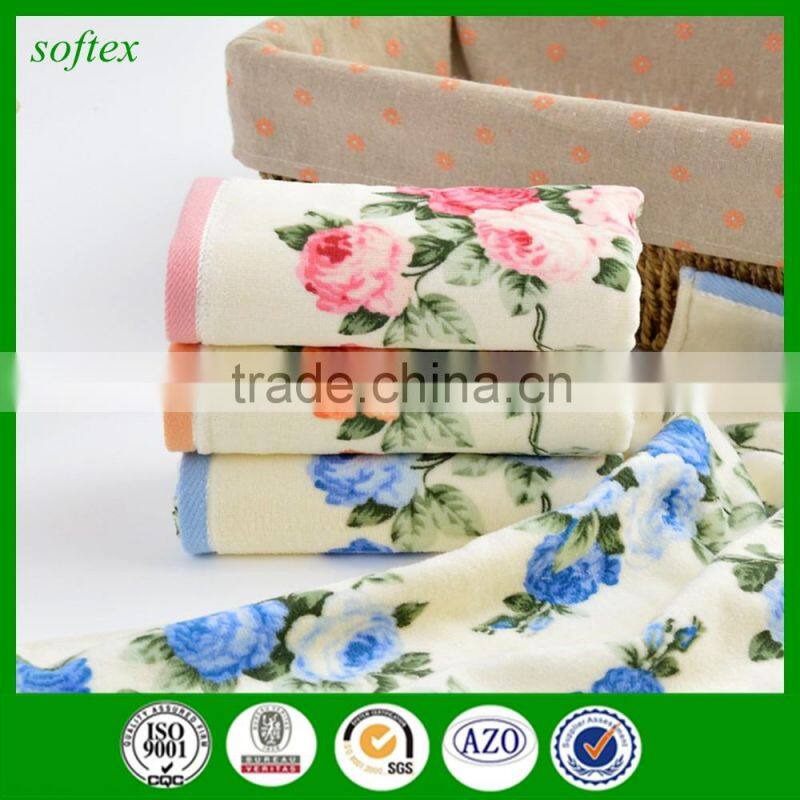 wholesale 100g oem cotton flowers Peony printed velour towels
