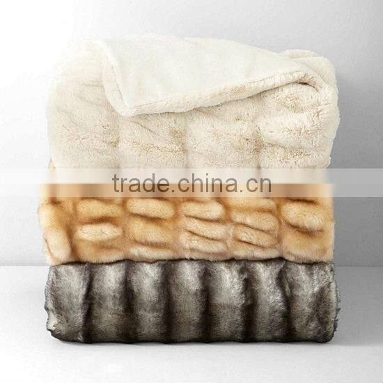HSTH034 Posh Pelts Ribbed Chinchilla Faux Fur Throw Blanket with Black Velvet-Velour Lining