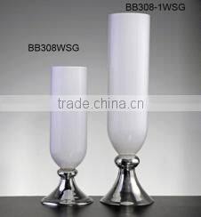 white & silver footed glass vases