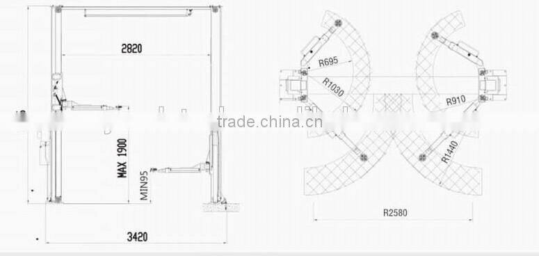 Asymmetric column clear floor car lift, gantry car lift