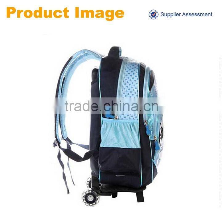 new product high quality waterproof nylon cartoon school bag with wheels bright