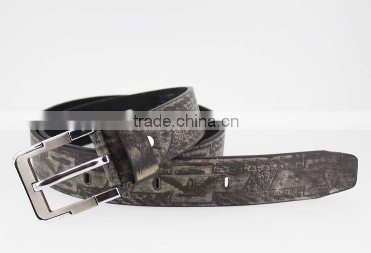 Fashion style black print pu leather belt for man with shiny metal square accessories in YiWu