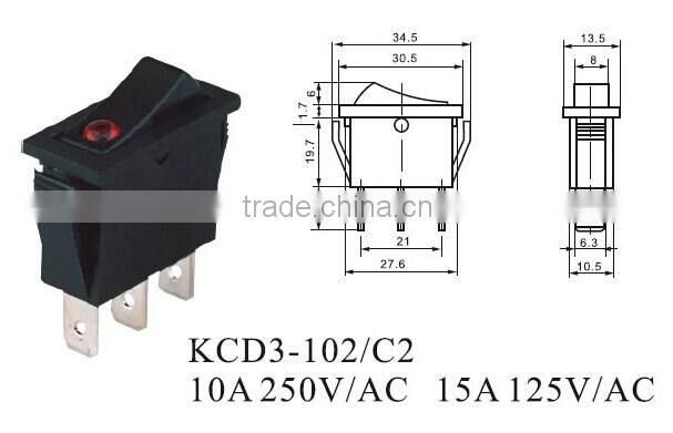 CNGAD 10A thin waterproof boat switch (electrical rocker switch,mini boat switch)(KCD3-102/C2)