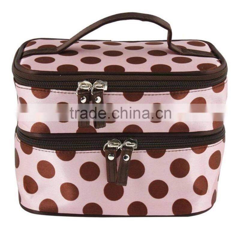Double Two Layers Makeup Case With Mirror Cosmetic Holder With Zipper