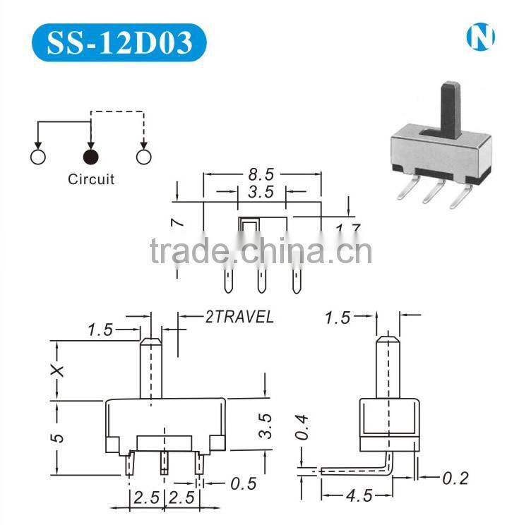 High quality 1P2T 0.3A 50V AC slide switch