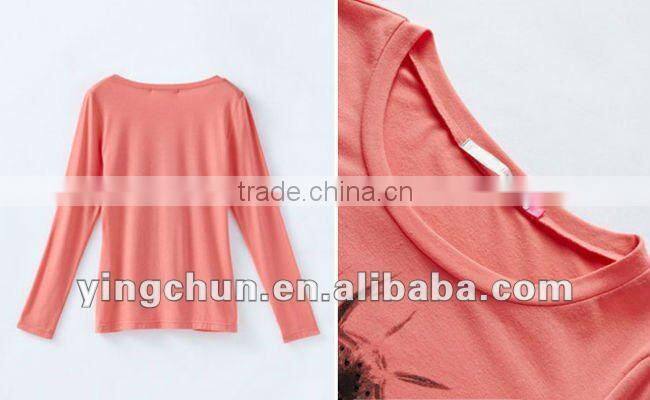 Priting long sleeve t-shirt for lady, hot sale in Europe(YCT-B0290)