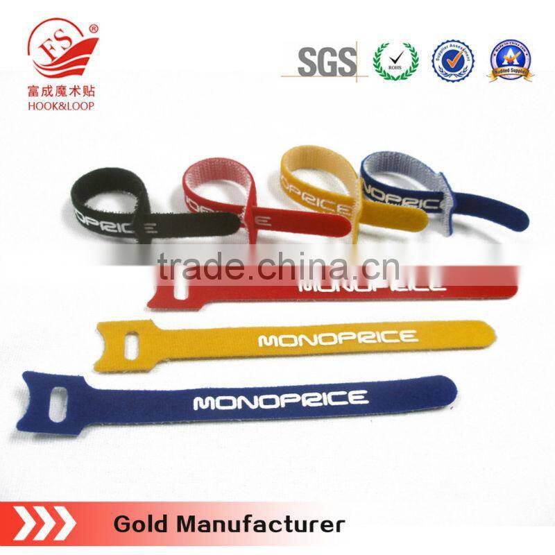12x200mm custom self grip double sides nylon hook and loop cable tie with logo print