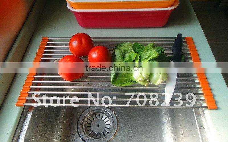 Wholesale Reusable Kitchen Stainless steel silicone rolling sink rack