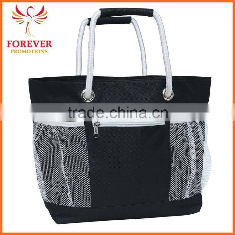 New Design Promotional Nylon Travel Tote Bag With Rope Handles And Mesh Pockets