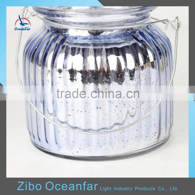 Eco-friendly Electroplate Glass Candle Holder Ribbed Colored Vintage Candle Jar