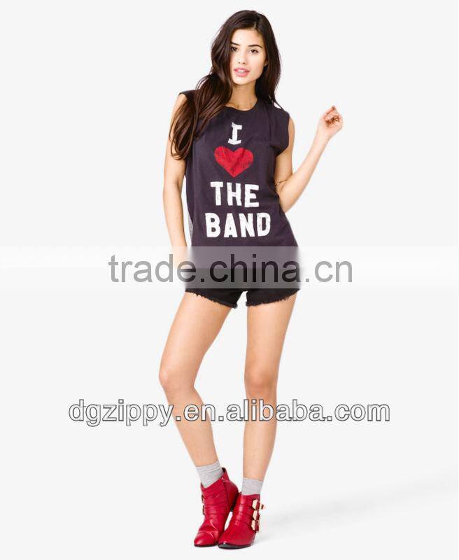 2013 Fashioin women sleeveless muscle tee/t shirt design made in china