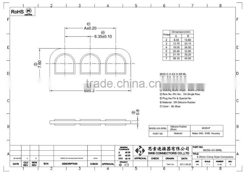 6.35 MM Pitch wire to board electrical connectors with buckle