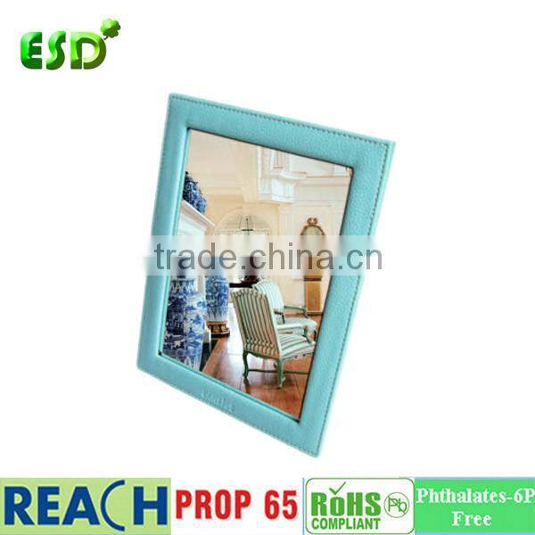 ESD PU Leather travel cosmetic folding mirror with photo frame