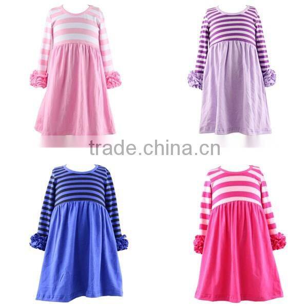 Wholesale baby clothes hot pink white girls ruffle dress triple icing sleeves dresses children frocks designs infant baby dress