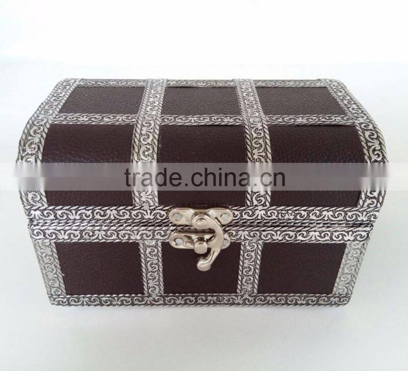 TREASURE CHEST, ARTIFICIAL LEATHER FINISH, WOODEN HANDMADE MULTI-PURPOSE BOX (6"x4"x3.5" INCH) DARK BROWN