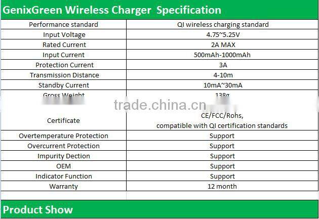 OEM 2016 high quality wireless charger with qi standarduniversal wireless induction charger