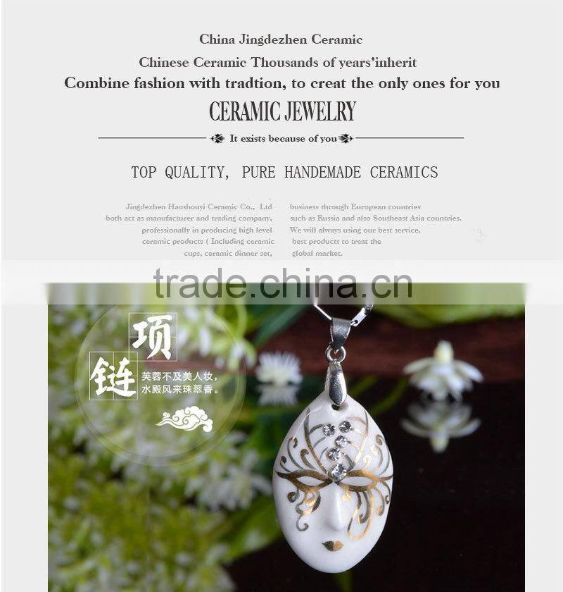 Handmade fancy head shape christmas white ceramic necklace
