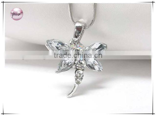 White gold plating crystal stud dragonfly pendant necklace