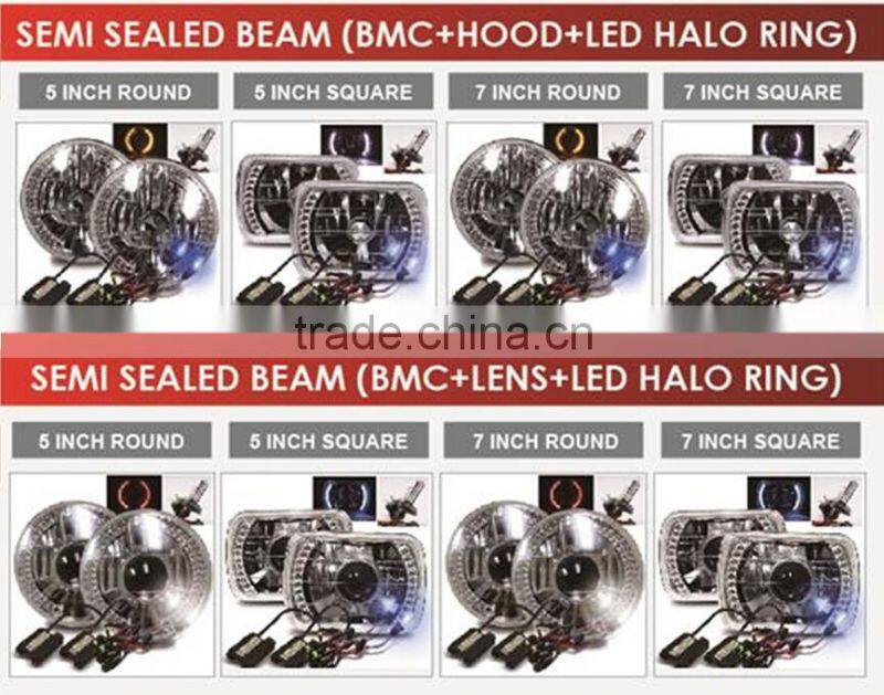 7 inch Round BMC CRYSTAL GLASS LED HALO RING Auto Halogen Semi Sealed Beam Auto Halogen Lamp H6014 H6024 H6012