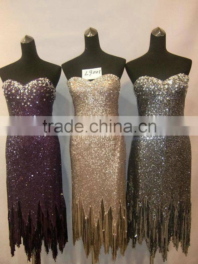 Off shoulder sexy back open heavy sequins beaded short celebrity dress 2014