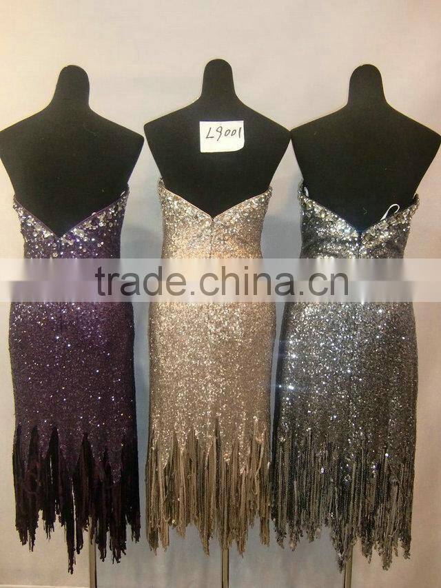 Off shoulder sexy back open heavy sequins beaded short celebrity dress 2014