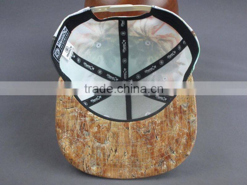 Heat transfer print 5-panel snapback cap with PU label