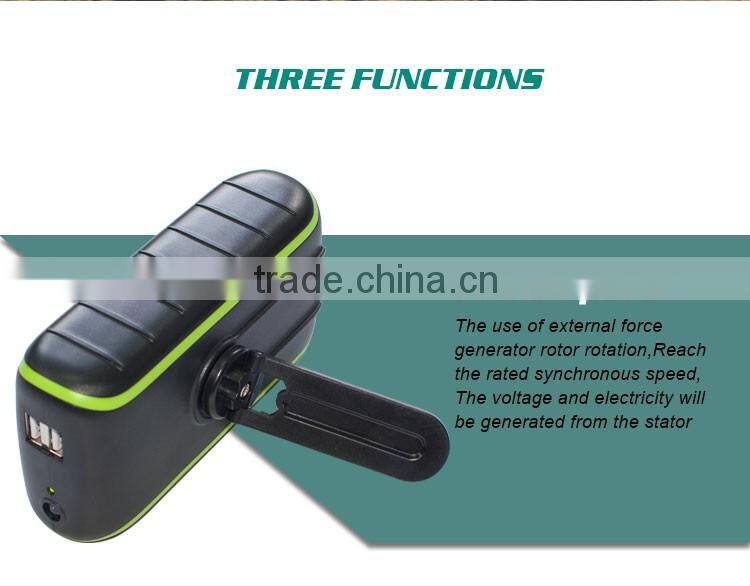 Dual USB 2.1A portable solar mobile charger in power bank, hand crank power solar charger