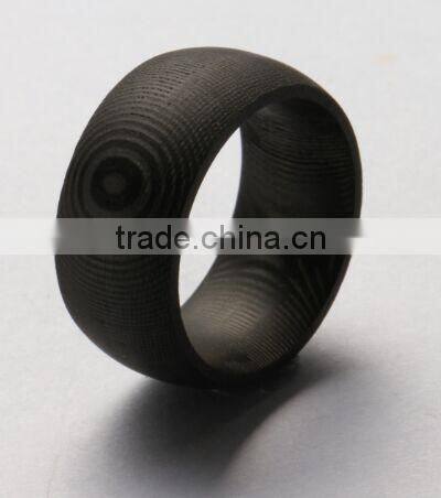 Men's Domed Pure Carbon Fiber Wedding Ring with finger print pattern